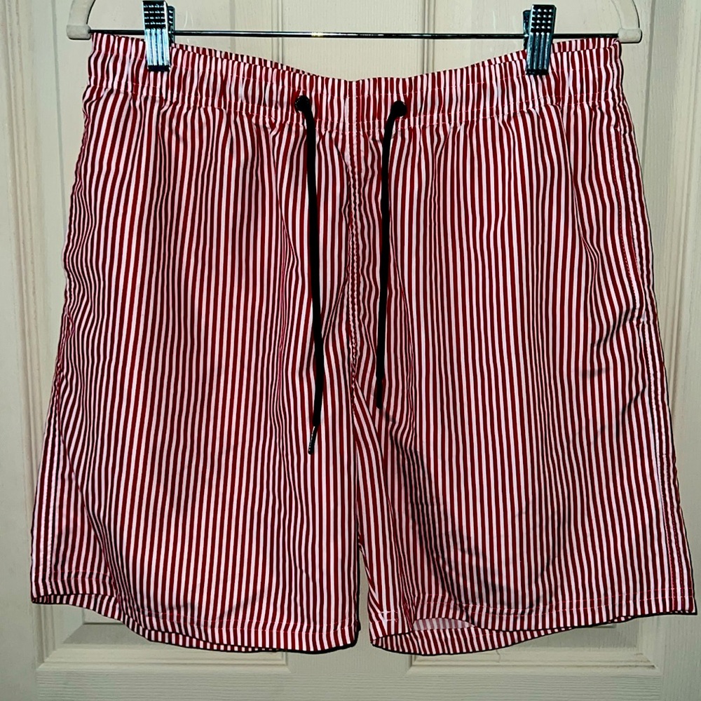 Vacancy, CO. Men's Red Striped Swim Shorts